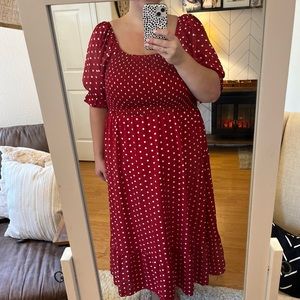 Red Polka Dot Square Neck Maxi Dress